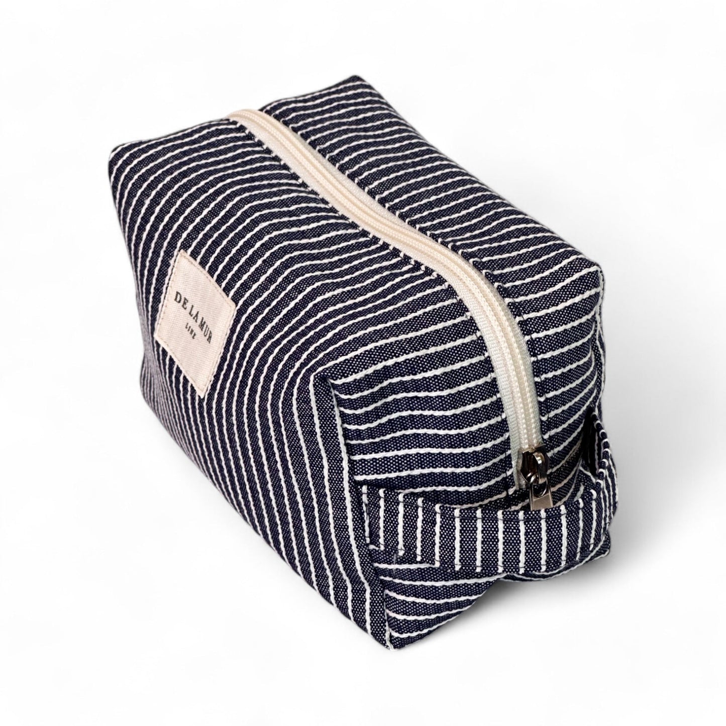 Cosmetica tasje donkerblauw wit gestreept