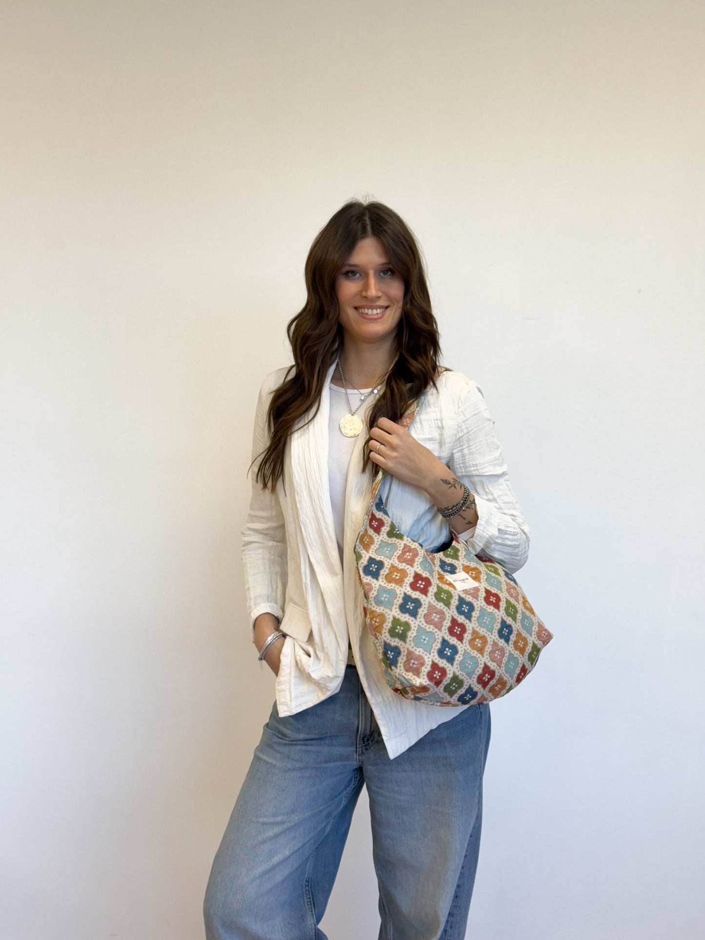 Shopper tas ovaal De La Mur Line LARA kleurrijke print