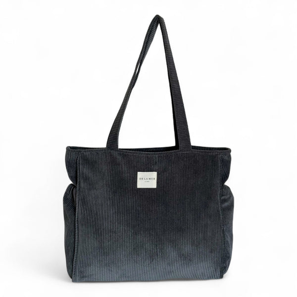 Shopper met rits, Shopper tas De La Mur Line, tas met rits, werktas, corduroy ribstof antraciet BONI