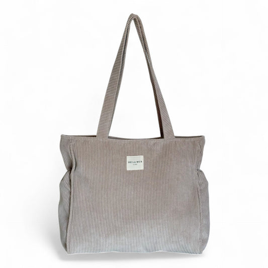 Shopper met rits, Shopper tas De La Mur Line, tas met rits, werktas, corduroy ribstof beige TOFE