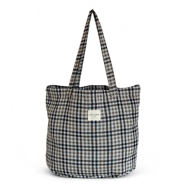 Grote Shopper, Shopper tas De La Mur Line, unieke prints ruitjes ruiten bruin grijs blauw LIAN