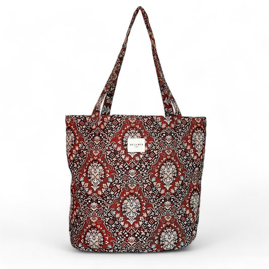 Grote Shopper, Shopper tas De La Mur Line, unieke prints herfstprint bordeauxrood bruin ROCO