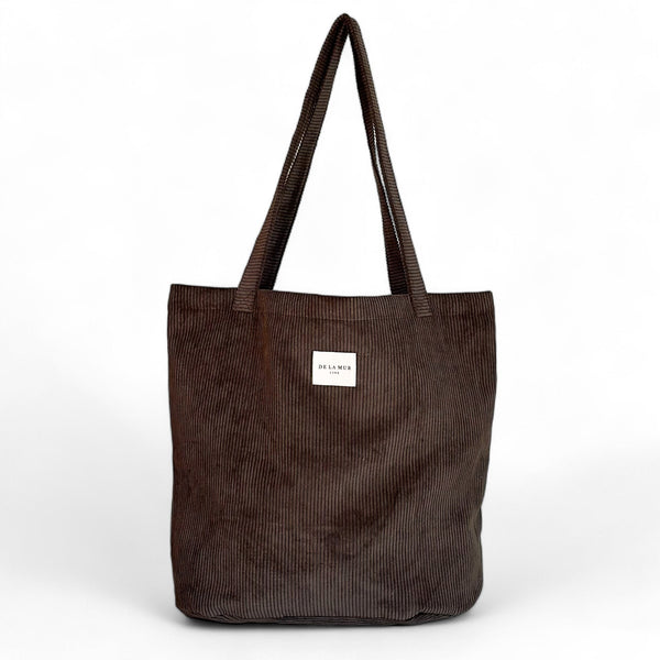 Grote Shopper, Shopper tas De La Mur Line, corduroy ribstof donkerbruin bruin XOC