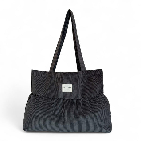 Geplooide jacquard shopper De La Mur Line, Ruffle Bag, corduroy ribstof antraciet BONI