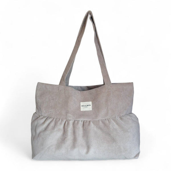 Geplooide jacquard shopper De La Mur Line, Ruffle Bag, corduroy ribstof beige TOFE