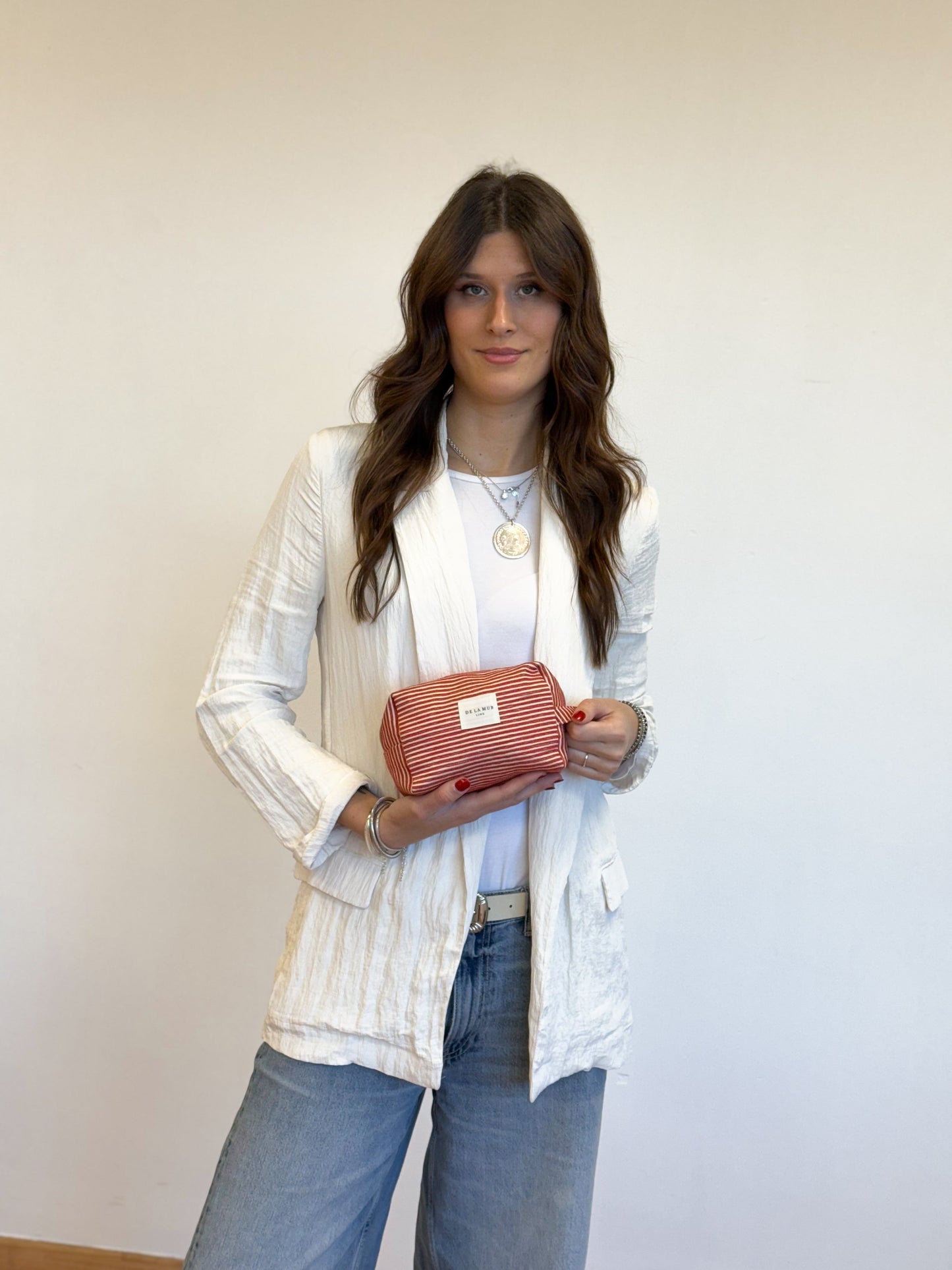 Beauty Bag middel De La Mur Line DALI rood wit gestreept 