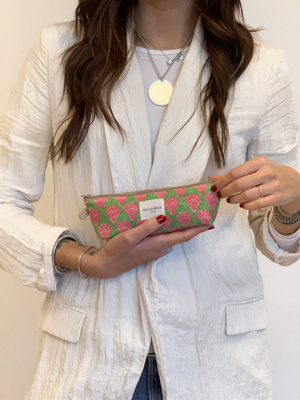 Etui De La Mur Line SITA groen roze print 