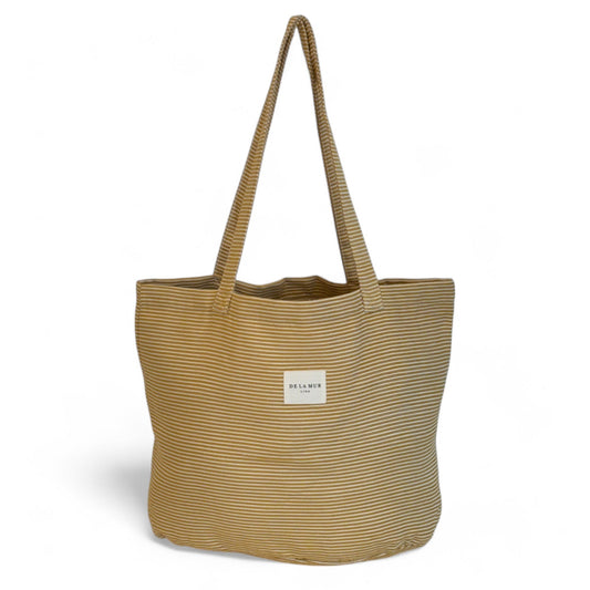 Grote Shopper Tas De La Mur Line ACEL mosterdgeel wit gestreept 
