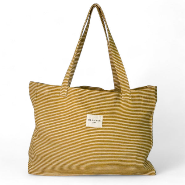Rechthoekige Shopper De La Mur Line ACEL mosterdgeel wit gestreept