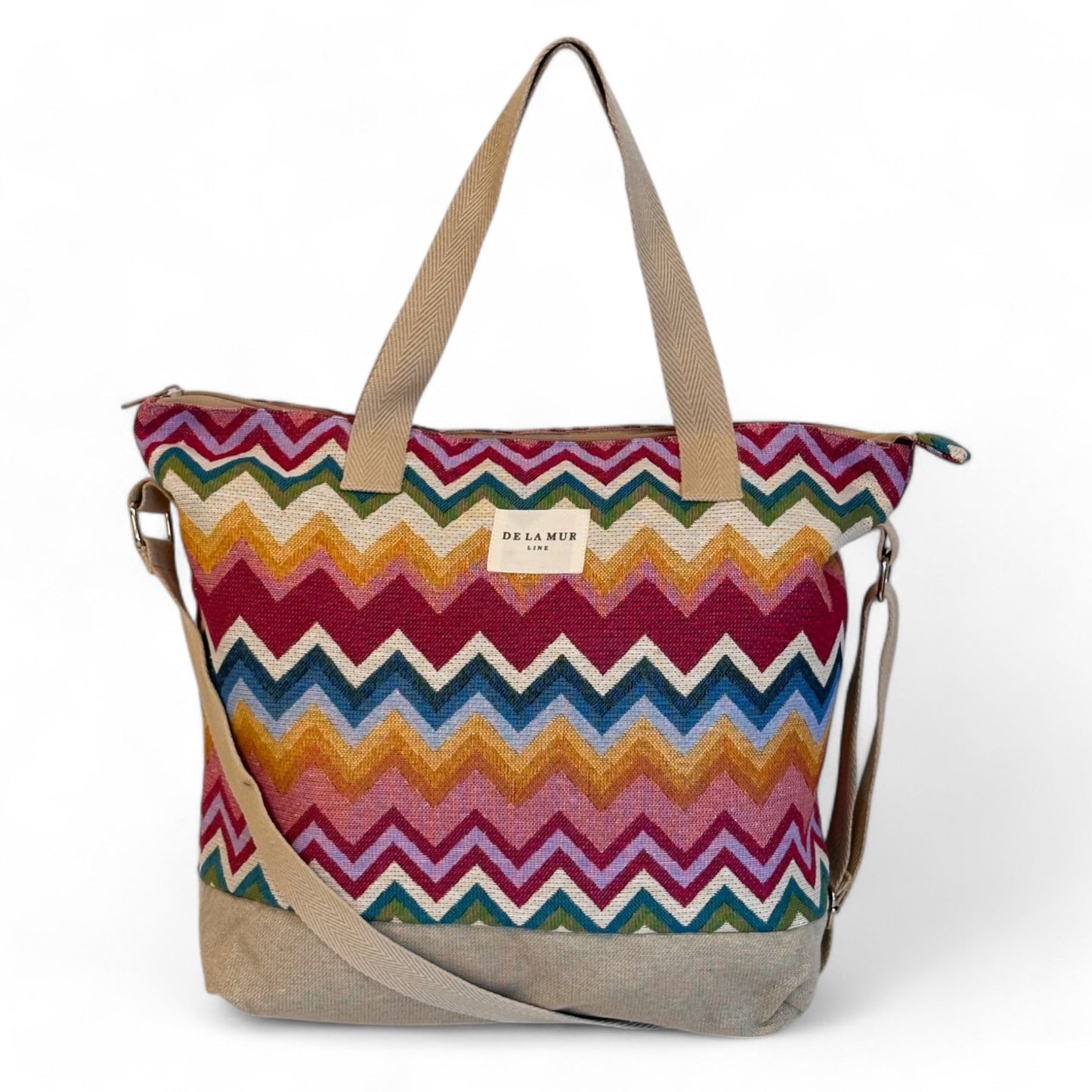 Shopper met rits De La Mur Line MERA met een kleurrijke regenboogprint 
