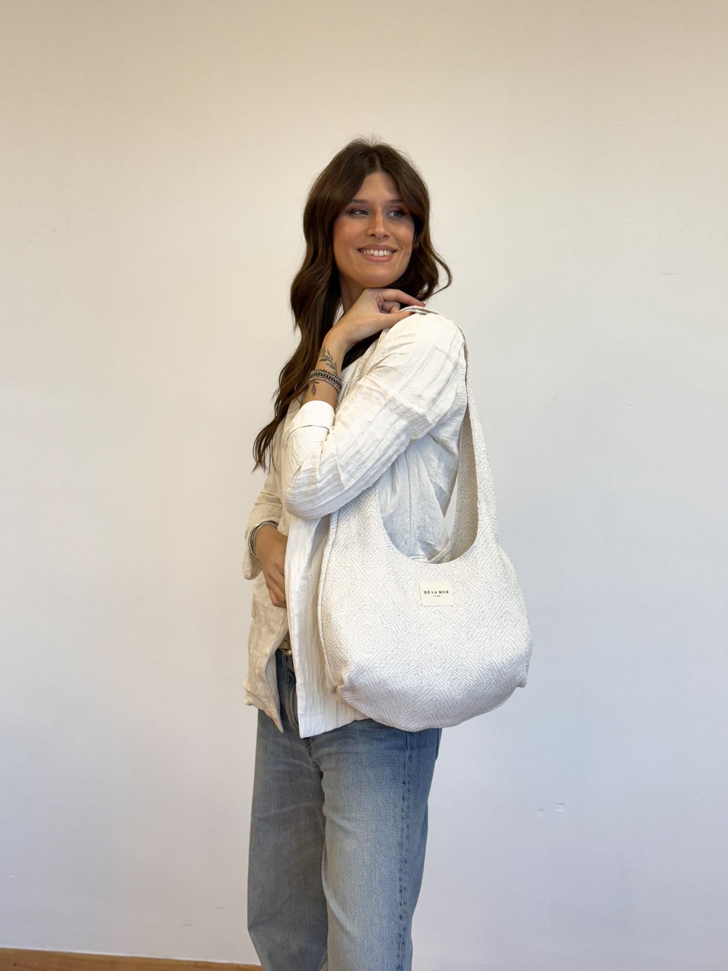 Shopper tas ovaal De La Mur Line ROCA ecru print 